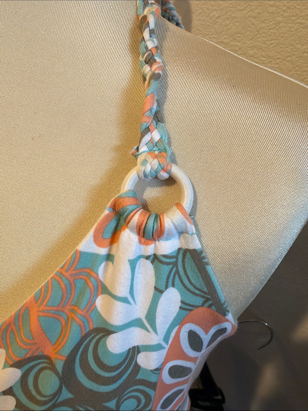 Tommy Bahama Teal & Orange Leaf-Print Halter Backless Dress - Picture 5 of 7